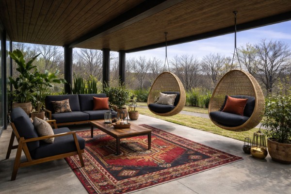 Covered Patio with Hanging Chairs